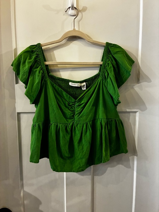 Free People Tops - Bright Green Ruffle Sleeve Peplum Crop Top